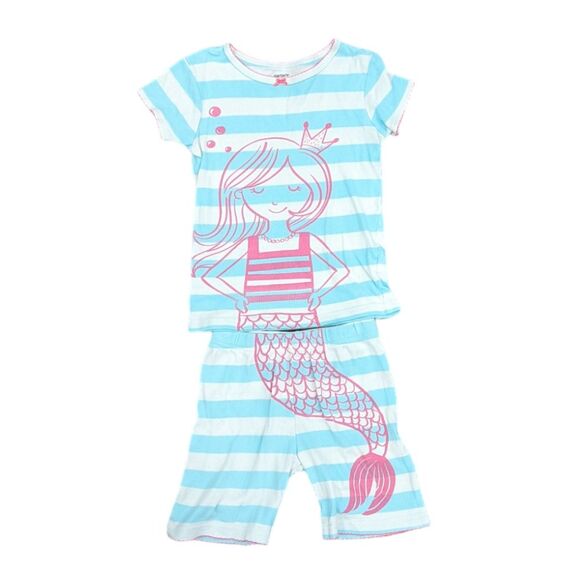 Carter's mermaid blue striped pajamas PJ set girls size 5 - Picture 1 of 7